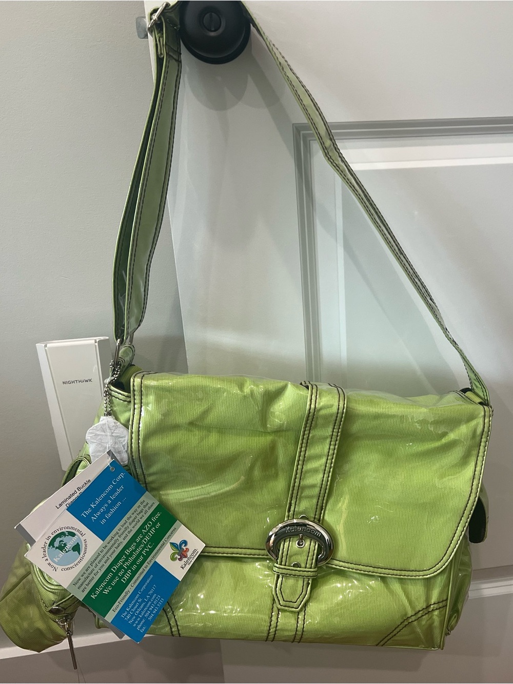 Shiny Lime Green lamenant Luxury  Diaper Bag with Buckle